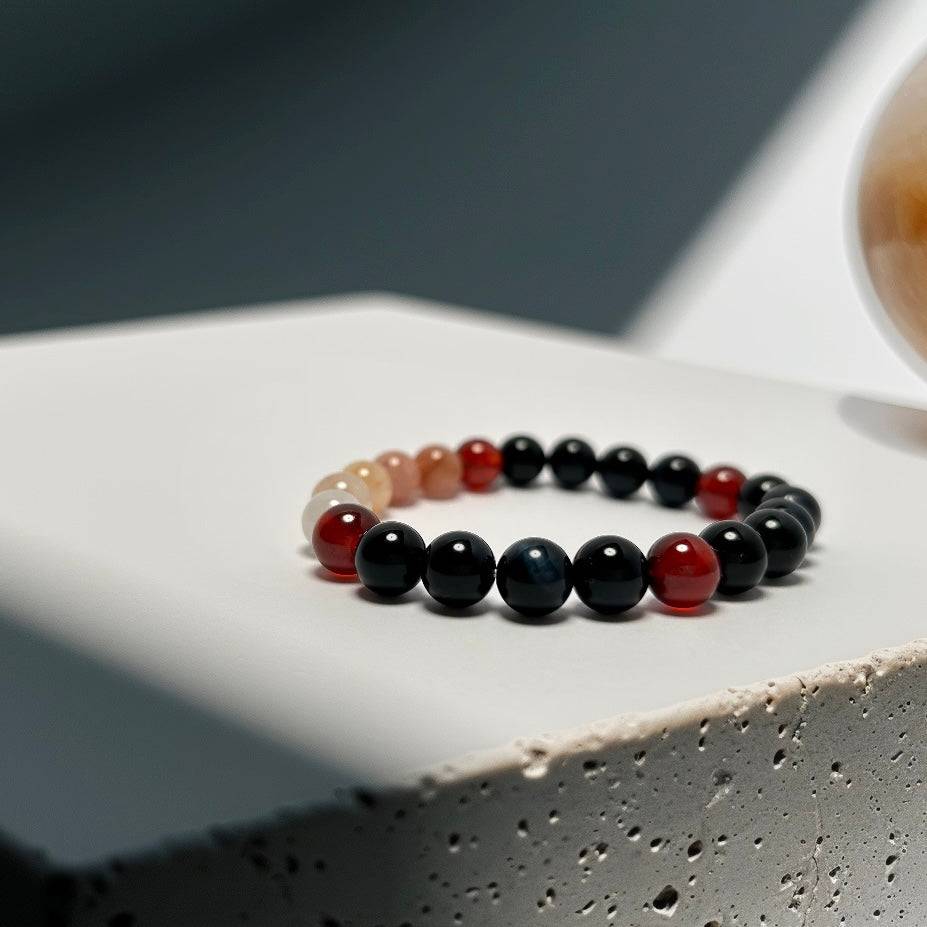 Twilight Guardian – Obsidian · Rabbit Hair Quartz · Garnet