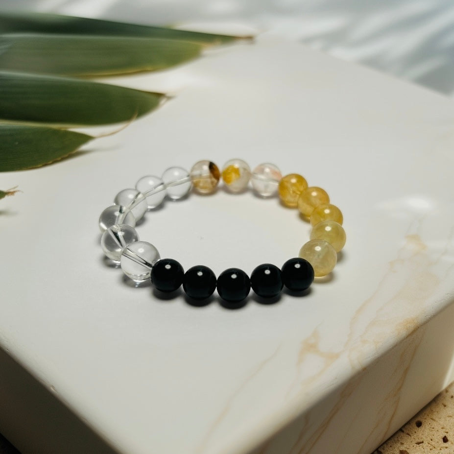 Eternal Bloom – Obsidian · Clear Quartz · Resin Flower