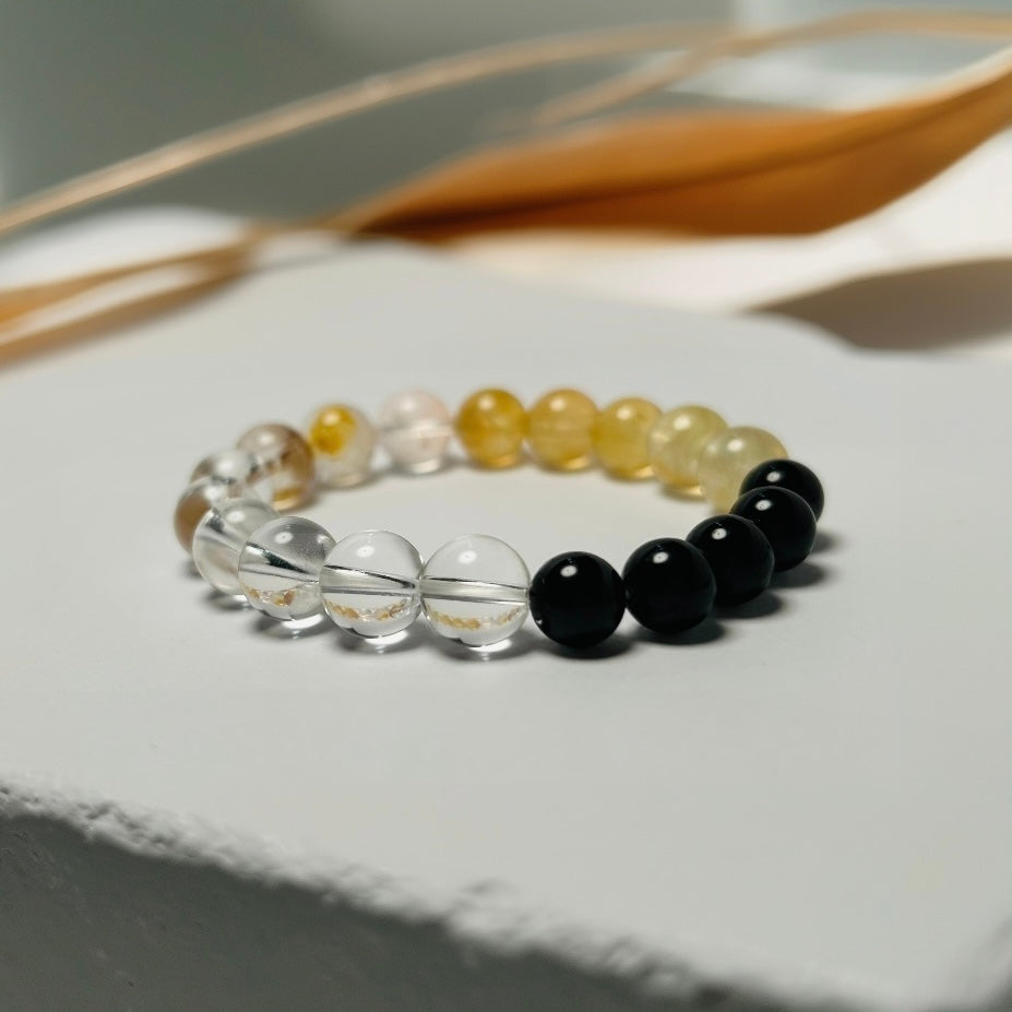 Eternal Bloom – Obsidian · Clear Quartz · Resin Flower