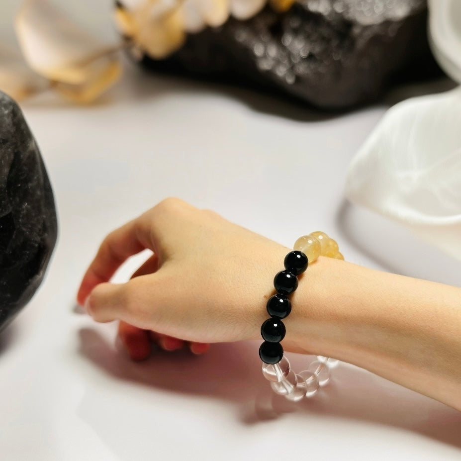 Eternal Bloom – Obsidian · Clear Quartz · Resin Flower
