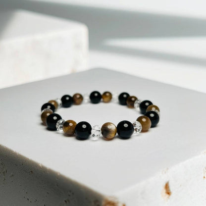Eclipse Harmony – Clear Quartz · Obsidian · Golden Rutilated Quartz