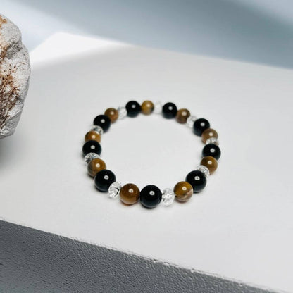 Eclipse Harmony – Clear Quartz · Obsidian · Golden Rutilated Quartz