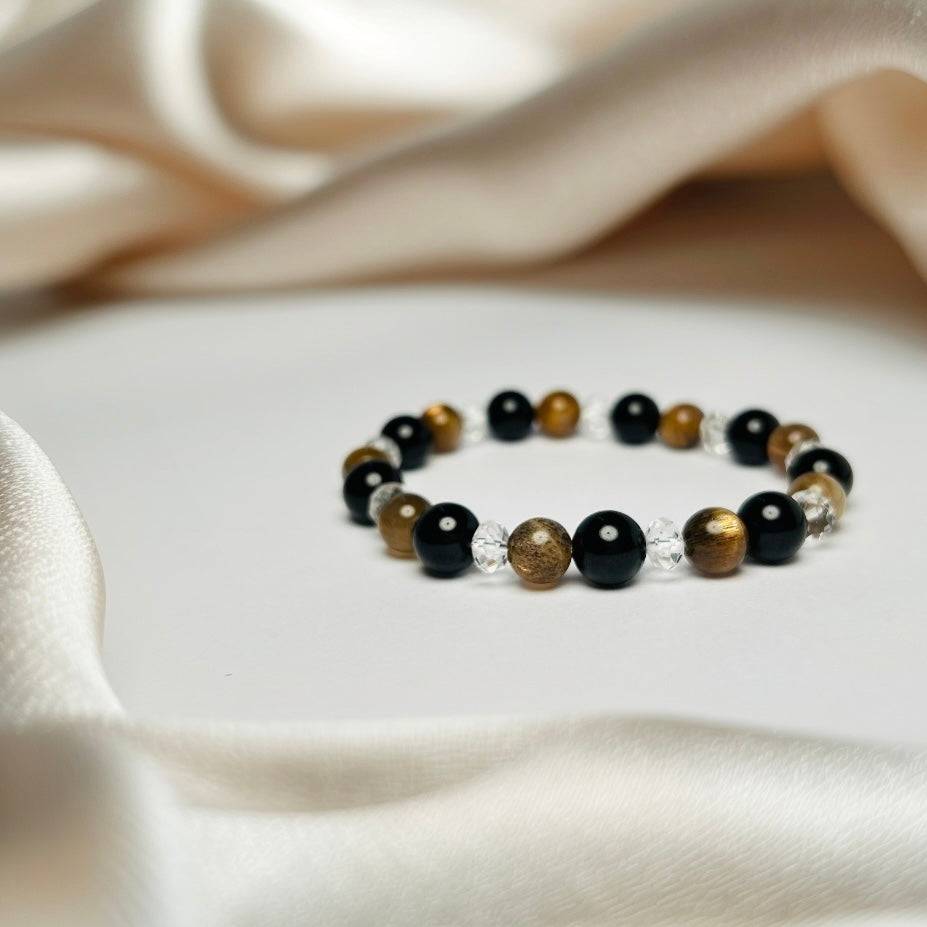 Eclipse Harmony – Clear Quartz · Obsidian · Golden Rutilated Quartz