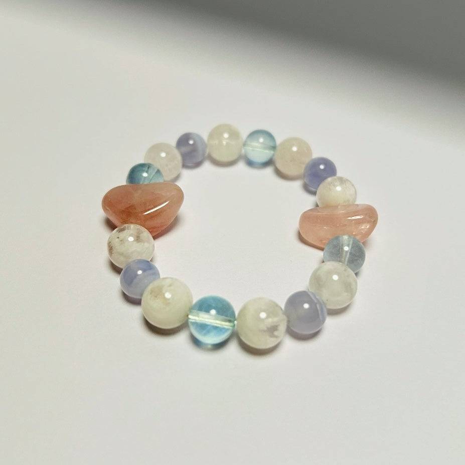 Dawn Whisper – Rose Quartz · Snow Phantom Quartz · Blue Lace Agate · Aquamarine