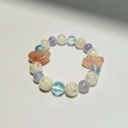 Dawn Whisper – Rose Quartz · Snow Phantom Quartz · Blue Lace Agate · Aquamarine
