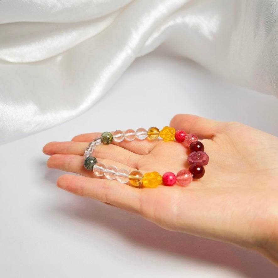 Dawn Whisper – Rose Quartz · Snow Phantom Quartz · Blue Lace Agate · Aquamarine